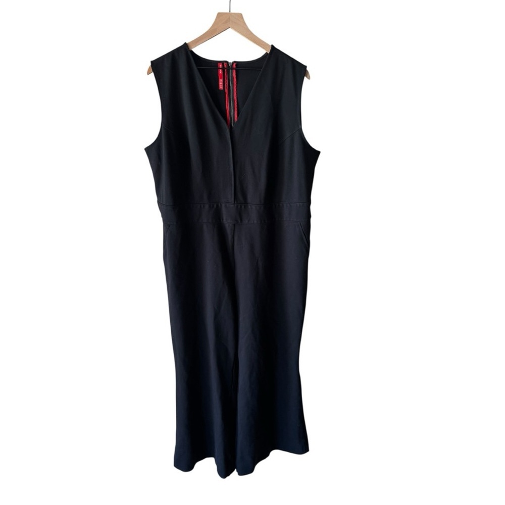 Spanx Perfect Sleeveless Jumpsuit Black 1X Wide Leg Shaping V-Neck Career Chic - Picture 4 of 16